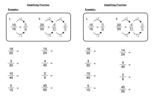 Printables Simplifying Fractions Worksheet simplifying fractions by deechadwick teaching resources tes
