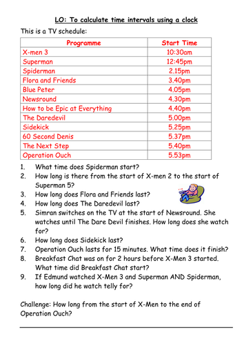 Finding Time Intervals from a TV Schedule - differentiated by