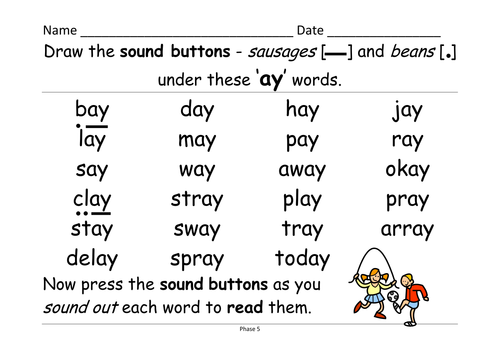Phase 5 graphemes: Draw the 'sound buttons' [sausages and beans] by