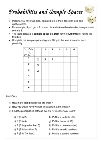 Sample Spaces and Probability Worksheet by Gally-22 - Teaching
