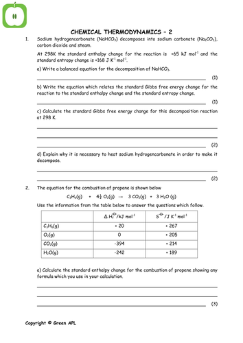 Enthalpy Worksheet With Answers Pdf