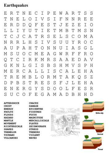 Earthquakes Word Search by sfy773 - Teaching Resources - Tes