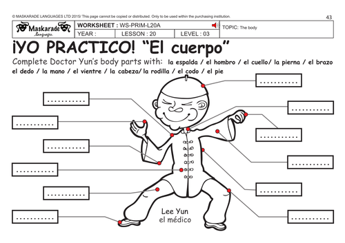 Worksheets Body Parts In Spanish Worksheet parts of the body in spanish worksheet delibertad ks2 level 3 ks3 year 7 describing role play to teach parts