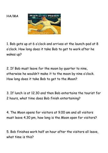 Bob the man on the moon time questions by jcl257 - Teaching Resources - Tes