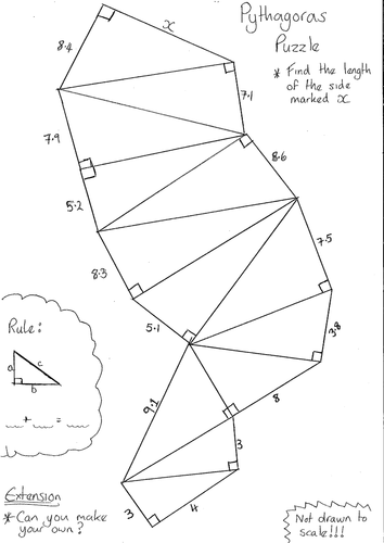 Pythagoras Puzzle Worksheet by dandavies8 - Teaching Resources - Tes