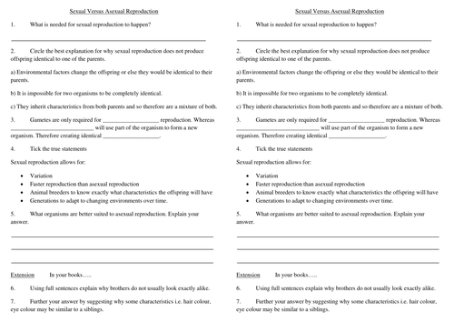 Worksheets Asexual Reproduction Worksheet sexual versus asexual reproduction by dangreenwood2012 teaching resources tes
