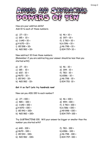 Adding and Subtracting powers of 10 by missusnikolae - Teaching