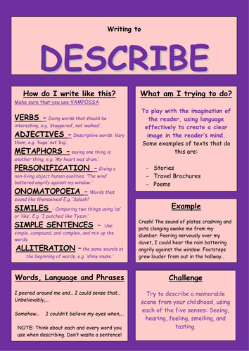 Writing to Describe Helpsheet/ Poster by TandLGuru - Teaching Resources ...