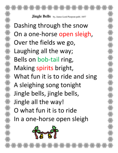 Christmas Activity - Teaching Vocabulary with Lyrics from Jingle Bells by Happyedugator ...
