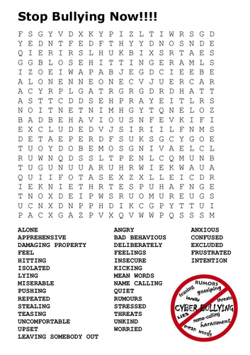 Anti-Bullying Word Search by sfy773 - Teaching Resources - TES