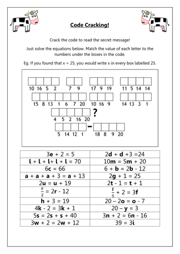 Solving Equations Code Cracking by Hel466 - Teaching Resources - Tes