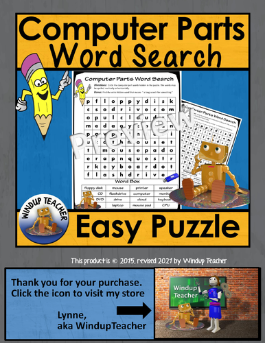 Computer Parts Word Search * Easy by WindupTeacher - Teaching Resources