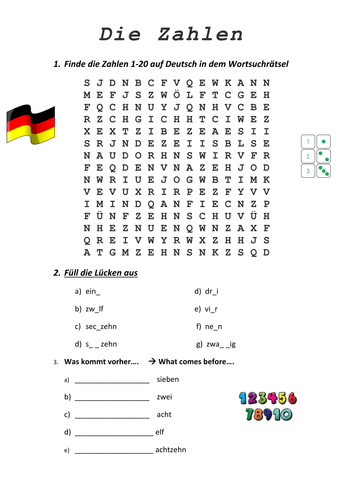 Learning German Numbers Worksheets
