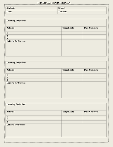 Individual Learning Plan Template For Elementary Students