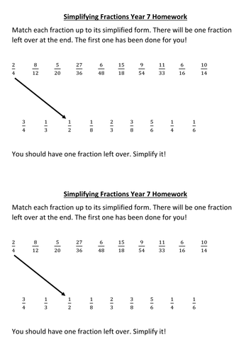 Simplifying Fractions Matching Worksheet by jaayt - Teaching Resources