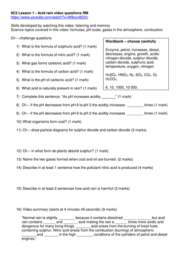 Worksheets Acid Rain Worksheet acid rain video questions and answers with wordbank challenge tasks by rs007 teaching resources tes