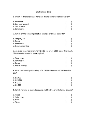 Worksheets Motivation Worksheets methods of motivation financial monetary people in business ppt quiz worksheet gcse by george frost teaching resou