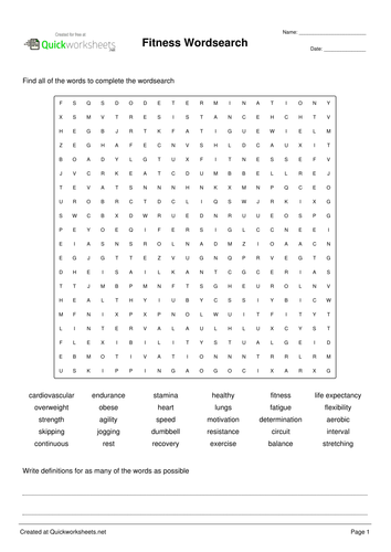 Physical Education - Fitness Wordsearch by misterwoods - Teaching