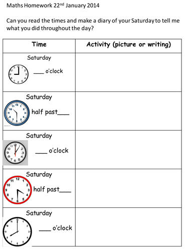 Telling the time worksheets year 2 picture