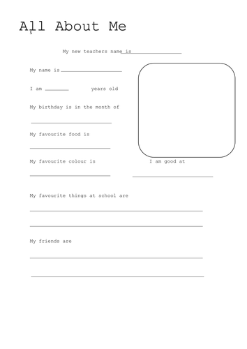 All about me: Template by Laurenstuart Teaching Resources Tes