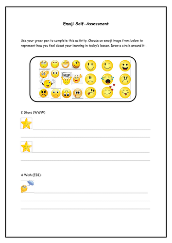 Emoji Self Assessment Sheet by TeachingGroup - Teaching Resources - Tes