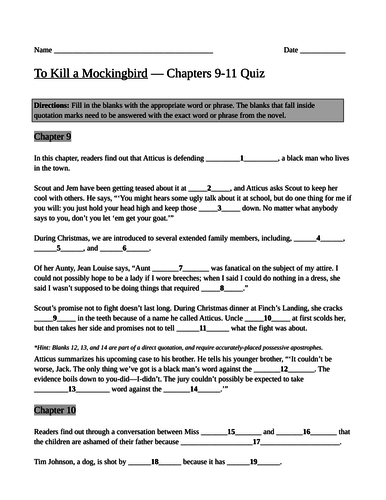 To kill a mockingbird part 1 chapters 9 15 answers to the reading guide