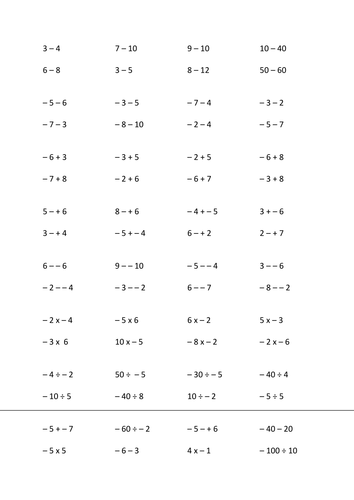 Order Of Operations With Negative Numbers Worksheets