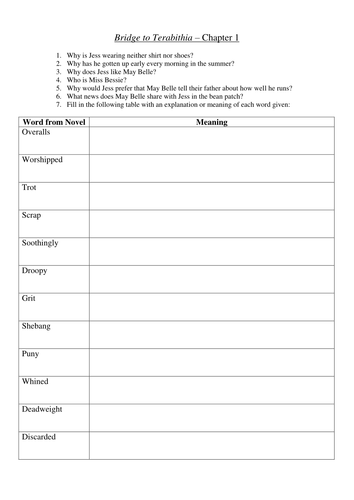 Worksheets Bridge To Terabithia Worksheets collection of bridge to terabithia worksheets sharebrowse sharebrowse