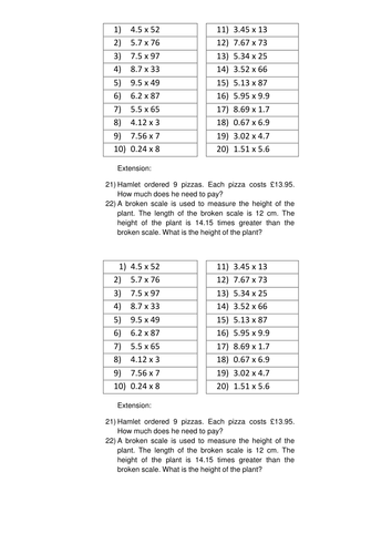 KS2 Multiplying decimals - Year 5 6 - Notebook and worksheet