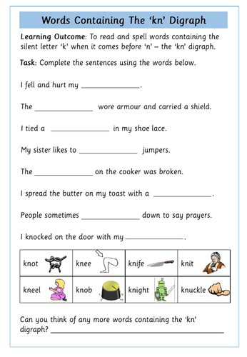 Silent k Followed By n kn Worksheet By Krazikas Teaching 