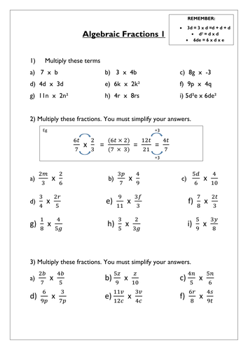 Algebraic Fractions worksheet by Hel466 - Teaching Resources - Tes