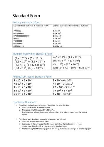 Standard Form Worksheet Answers