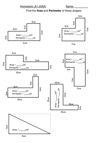 Maths homework - area and perimeter of compound shapes by DJGunn