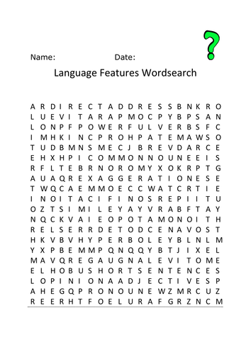 GCSE English Language Features Wordsearch by Rachel___ - Teaching