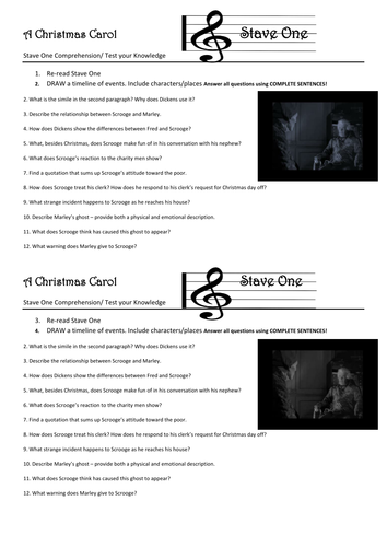 A Christmas Carol STAVE 1 Comprehension/ test your Knowledge questions by lesley1264 - Teaching ...