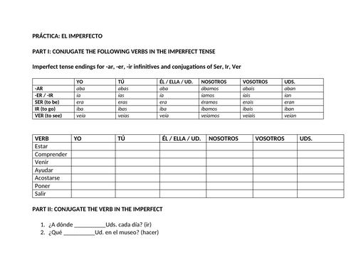 Imperfect tense spanish worksheet by sairama Teaching Resources Tes