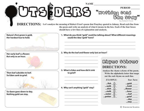 OUTSIDERS Poem Study - Nothing Gold Can Stay by CreatedforLearning