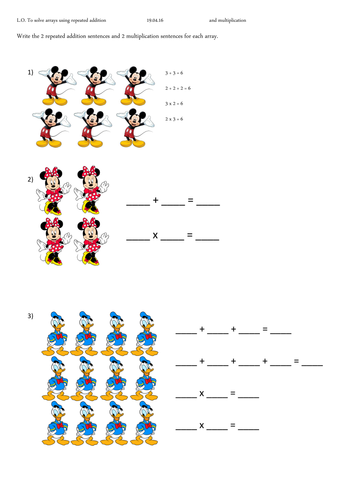 Repeated addition and multiplication yr 1 KS1 Disney by Teall