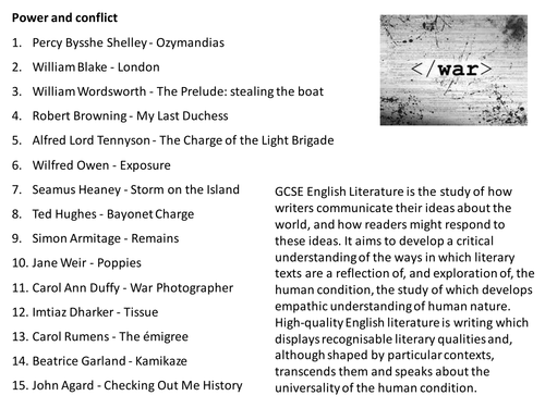 Power and conflict poems themes image