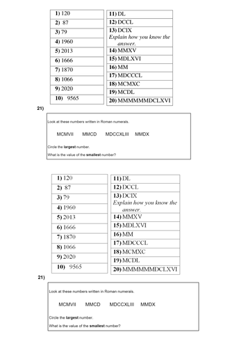 KS2 - Roman numerals - conversion - year 4 5 6 by trabzonunal