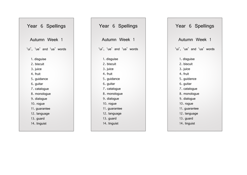 Year 6 Spellings - for the full academic year (NC2016 ready