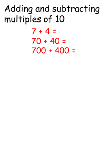  Adding and Subtracting multiples of 10 By Joanneclarew Teaching Resources Tes