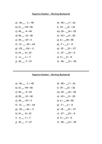 Adding And Subtracting Negative Numbers Test