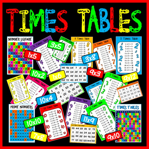 TIMES TABLES POSTERS x 18 A4 MULTIPLICATION BINGO GAMES resources