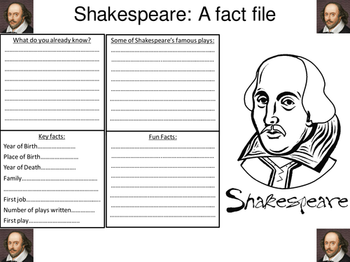 Shakespeare fact file worksheet by matthewewilmot - Teaching Resources