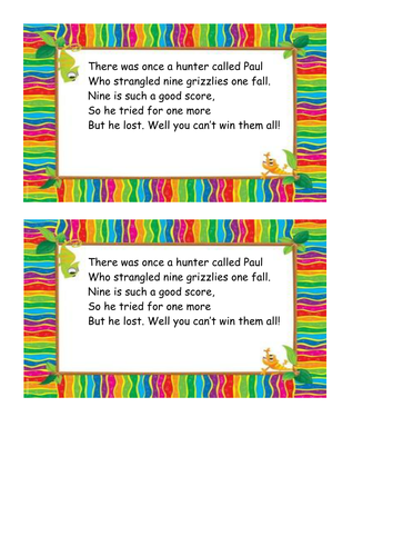 Write a limerick worksheet