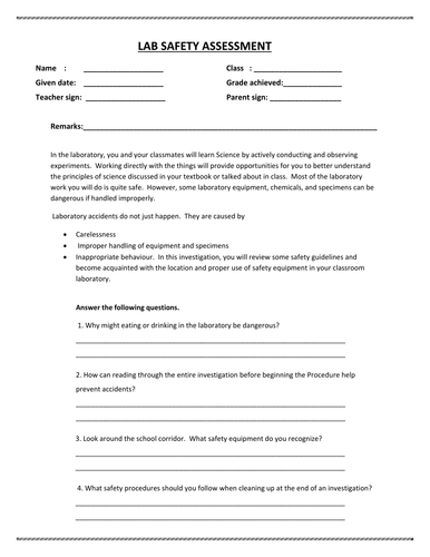 Lab safety worksheet. by ScienceAmb - Teaching Resources - Tes