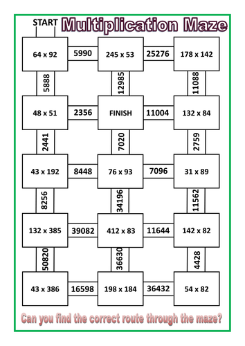 Multiplication Maze Worksheets