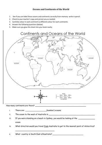 Oceans and Continents- worksheet by gcmem - Teaching Resources - Tes