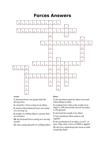 Physics: Forces and motion crossword by greenAPL Teaching Resources TES